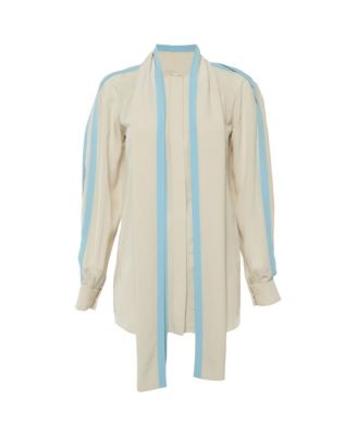 Women's Silk Tie-Neck Striped Blouse