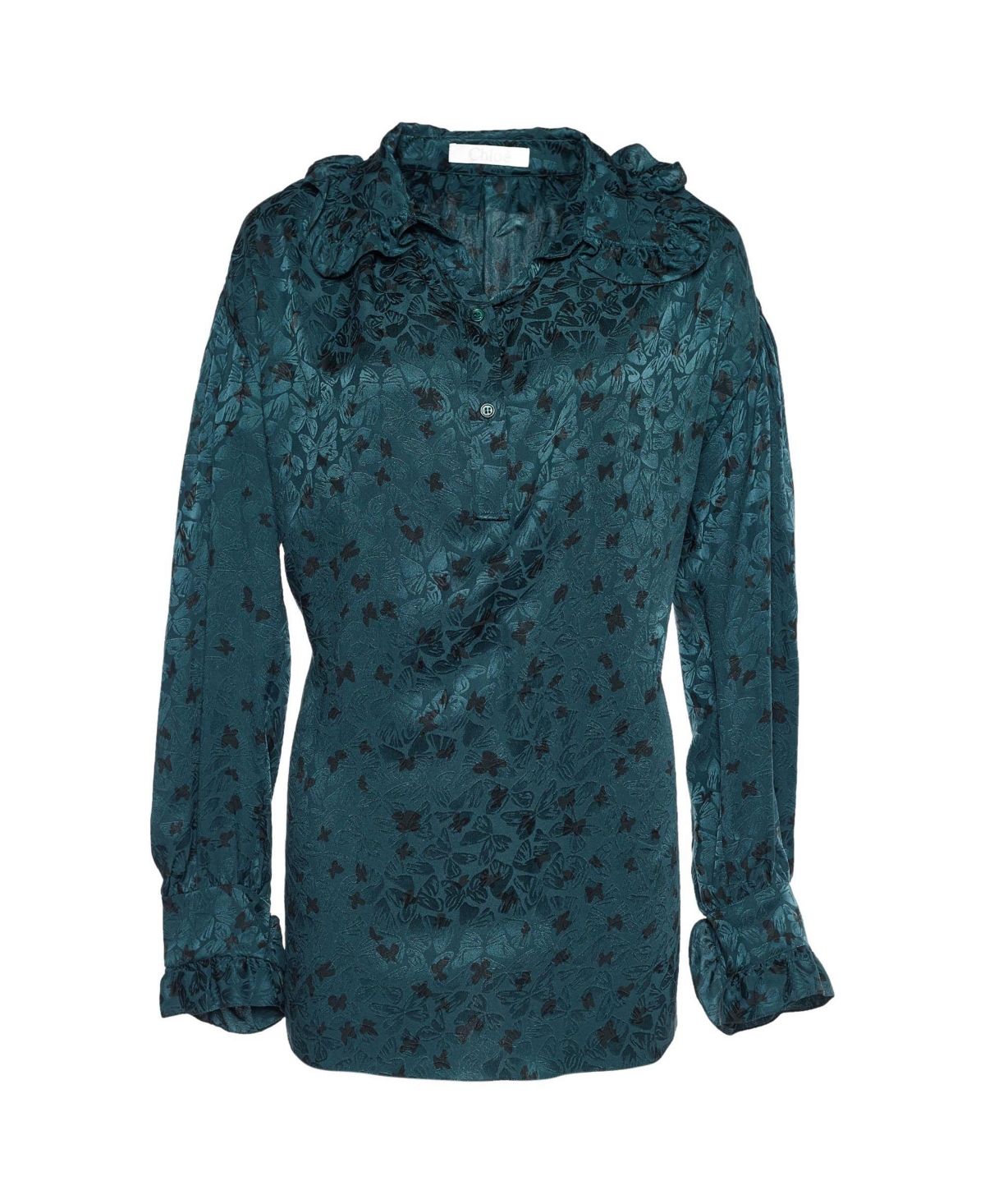 Pre-Owned Chloe Women's Butterfly Jacquard Silk Ruffle Blouse
