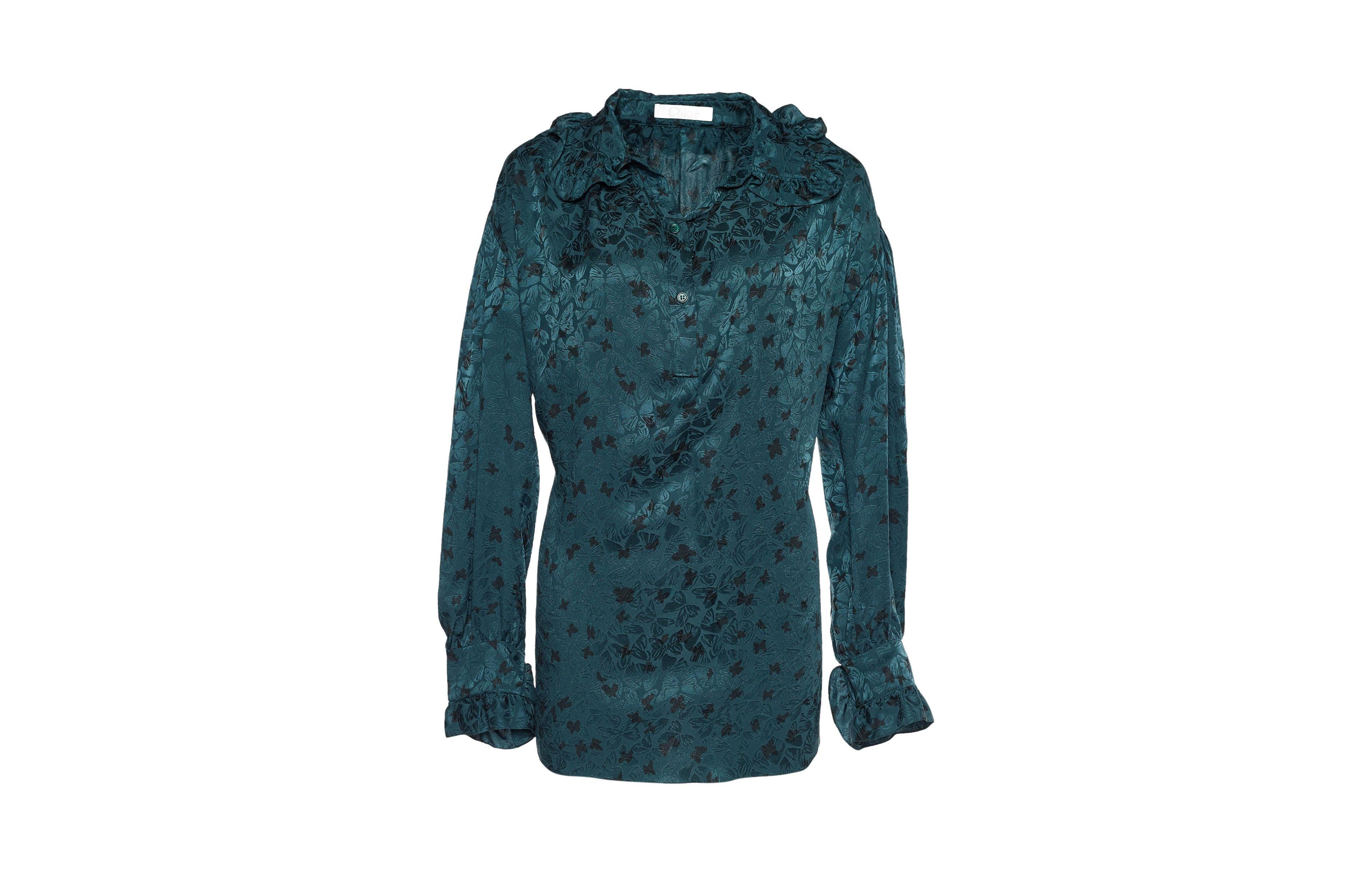 Pre-Owned Chloe Women's Butterfly Jacquard Silk Ruffle Blouse