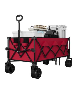 Heavy Duty Utility Beach Wagon Cart, Collapsible Wagon Beach with All Terrain Wheels, Extra Long WagonCart Foldable with Cup Holders for Sand