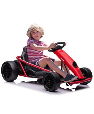 45.7 x 23.1 x 11.4 Inch Kids Electric Drift Go Kart, 24V High Speed Racing Kart with 2 Batteries, Metal Frame for Outdoor Driving Fun