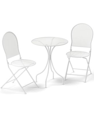 3 Piece Patio Set w/ Rattan-like Pattern Metal Patio Folding Bistro Set for 2
