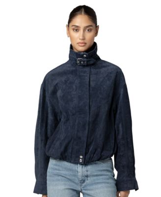Women's Midnight Drift High Collar Suede Bomber Jacket