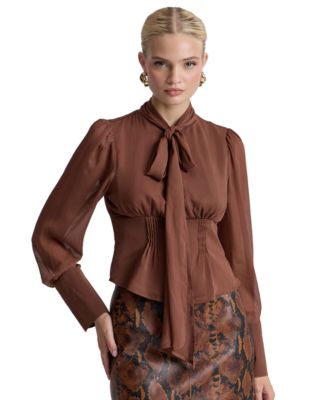 Women's Long Puff-Sleeve Scarf Neck Top