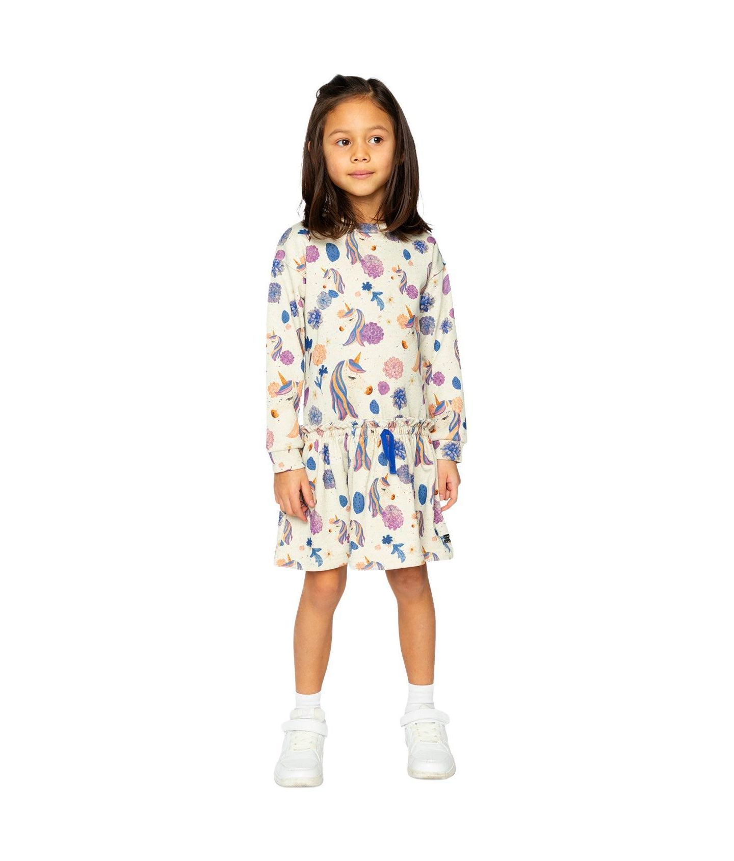 Платье Deux par Deux French Terry Dress Unicorn Print для девочек, цвет: Бежевый с принтом — фото 3