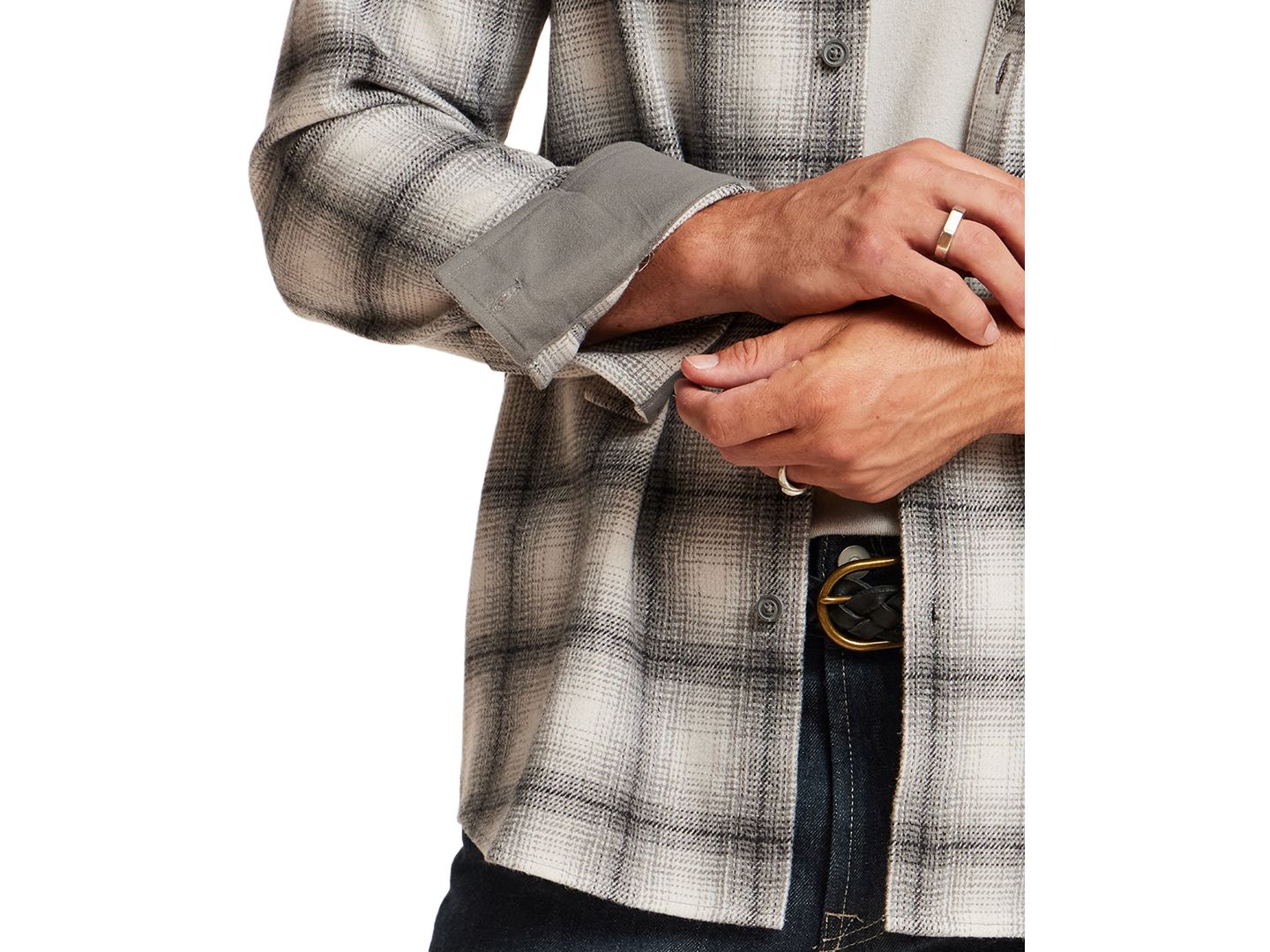 Мужская куртка Vintage & Black Plaid Faux Wool Overshirt, цвет: Кремовый — фото 4