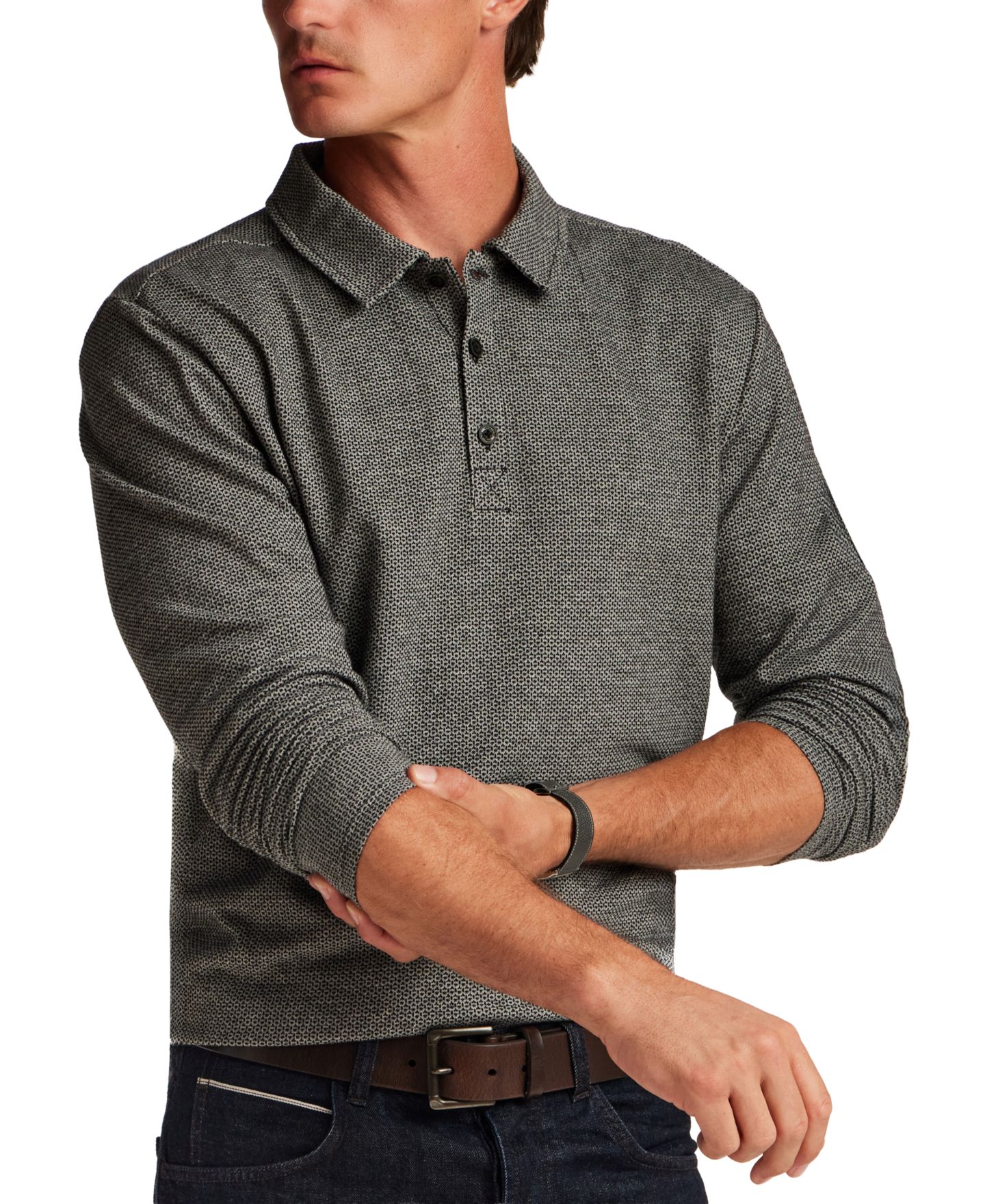 Мужское поло Vintage & Black Neat Print Knit Polo Shirt, цвет: Серый меланжевый — фото 2