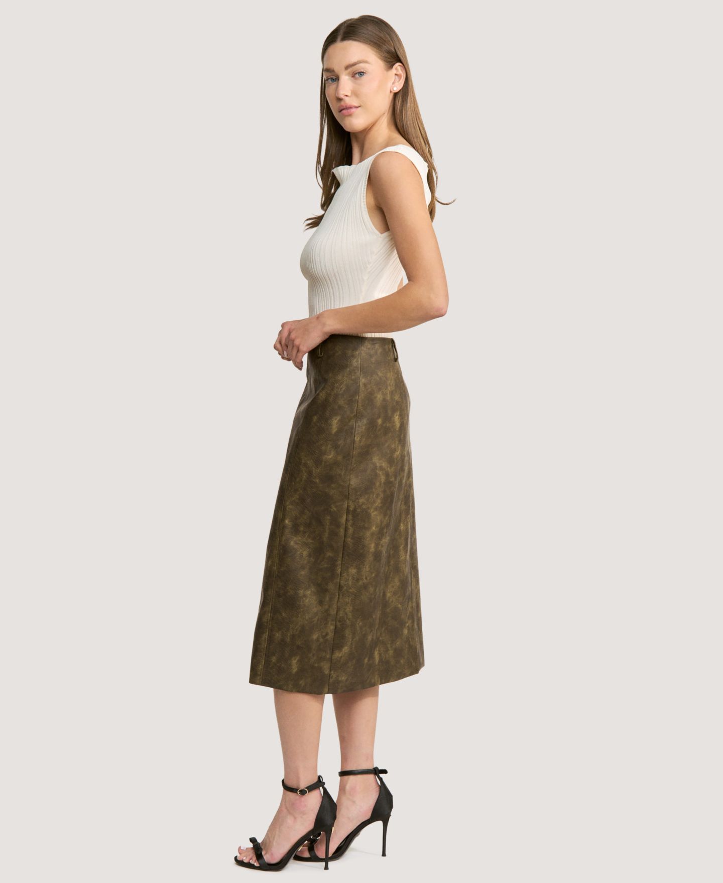 Женская юбка En Saison Margot Zippered Midi, цвет: Оливковый — фото 3