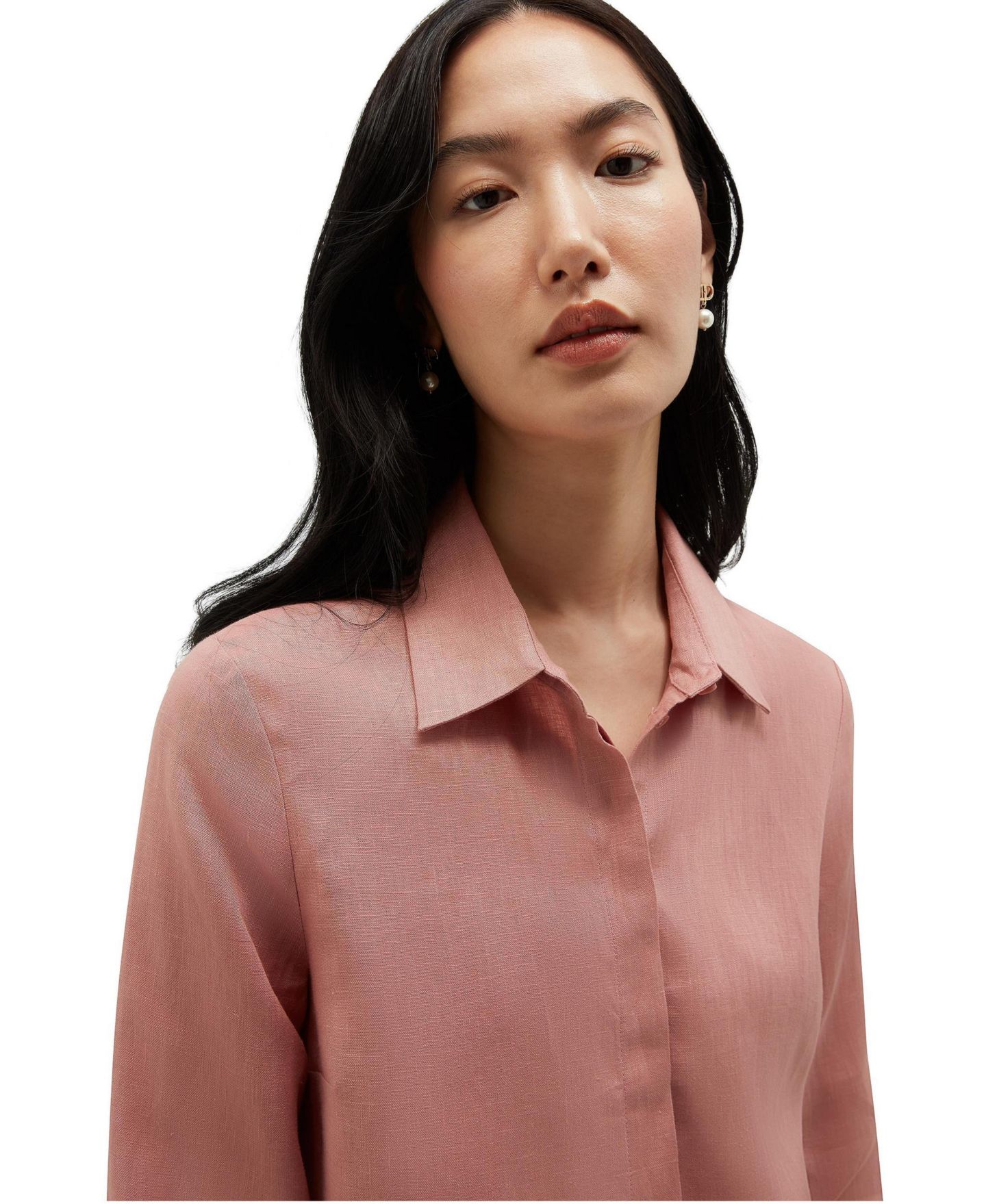 Женская рубашка Hobbs London Nita Three-Quarter Sleeve Linen, цвет: Softpeachpink — фото 5