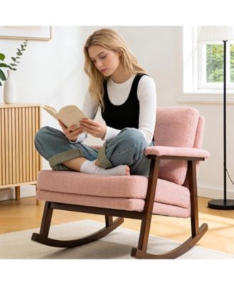 Rocking Accent Chair, Upholstered Accent Chair with Solid Rubberwood Frame, Cozy Reading Chair for Small Spaces, for Living Room/Bedroom
