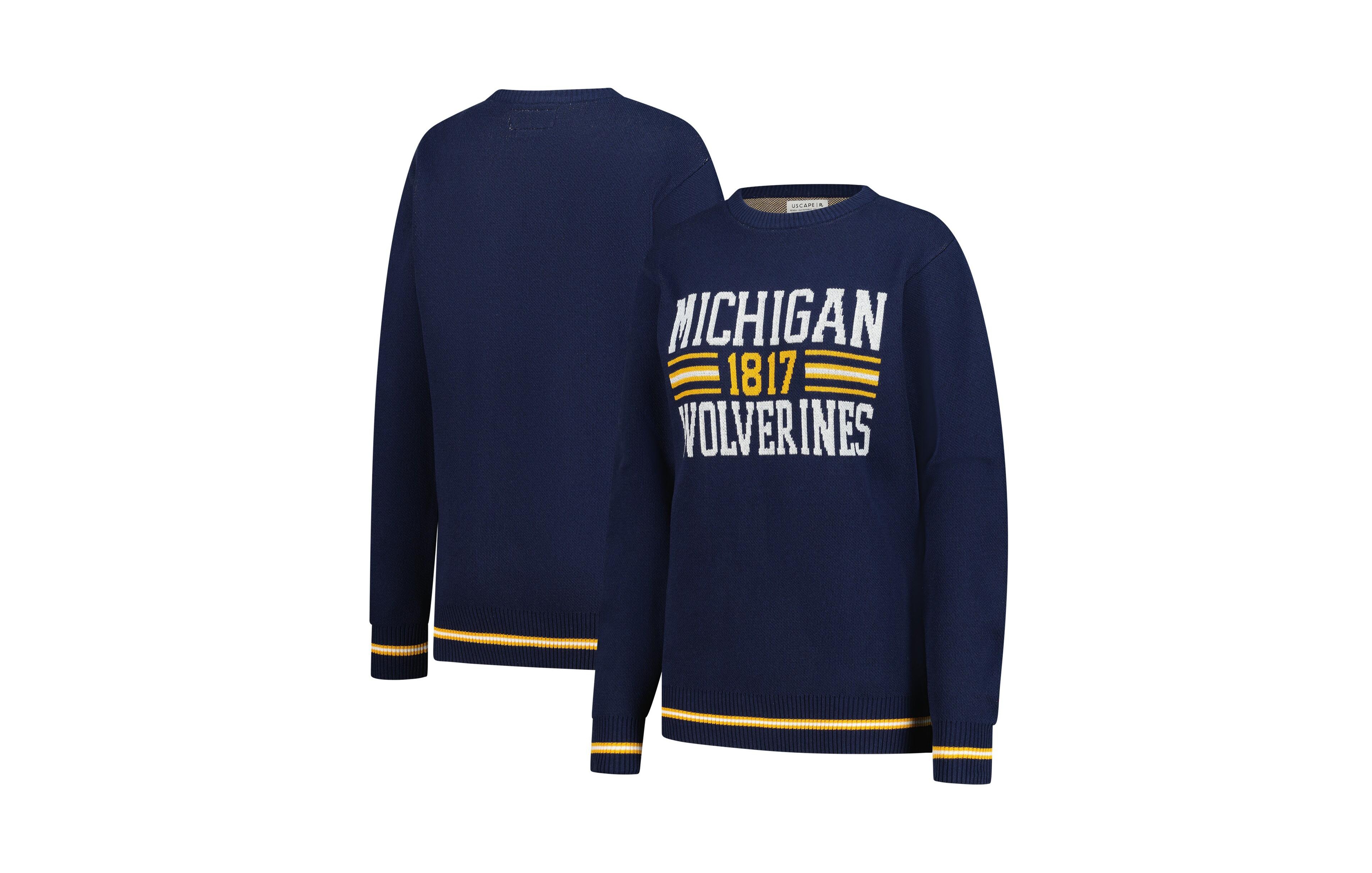Uscape Apparel Men's and Women's Navy Michigan Wolverines Renew Knit Vintage Retro Sweater