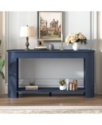 Farmhouse Console Table, with 3 Top Drawers and Bottom Shelf, with Semi-Circular Design, for Living Room Hallway Foyer Corridor