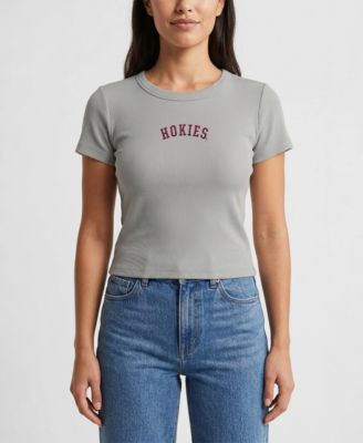 Women's Gray Virginia Tech Hokies Upside Down Embroidery Ribbed Cropped T-Shirt