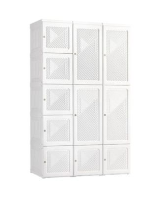 Portable Wardrobe Closet - Folding Clothes Storage Cabinet with 8 Cubes and Magnetic Doors
