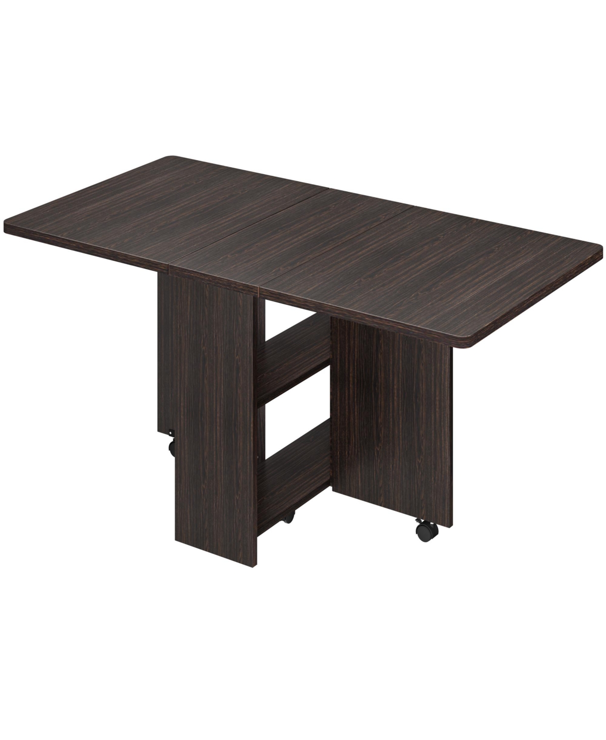 homfan Folding Drop Leaf Dining Table with 2-Tier Storage, 6 Wheels, Space-Saving Kitchen for Room and Home Office