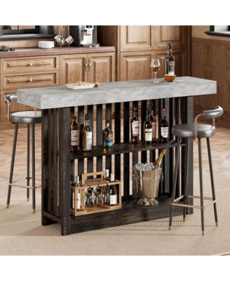 Bar Table with Grille Storage Shelf, Counter Height Dining Table for Kitchen Living Room