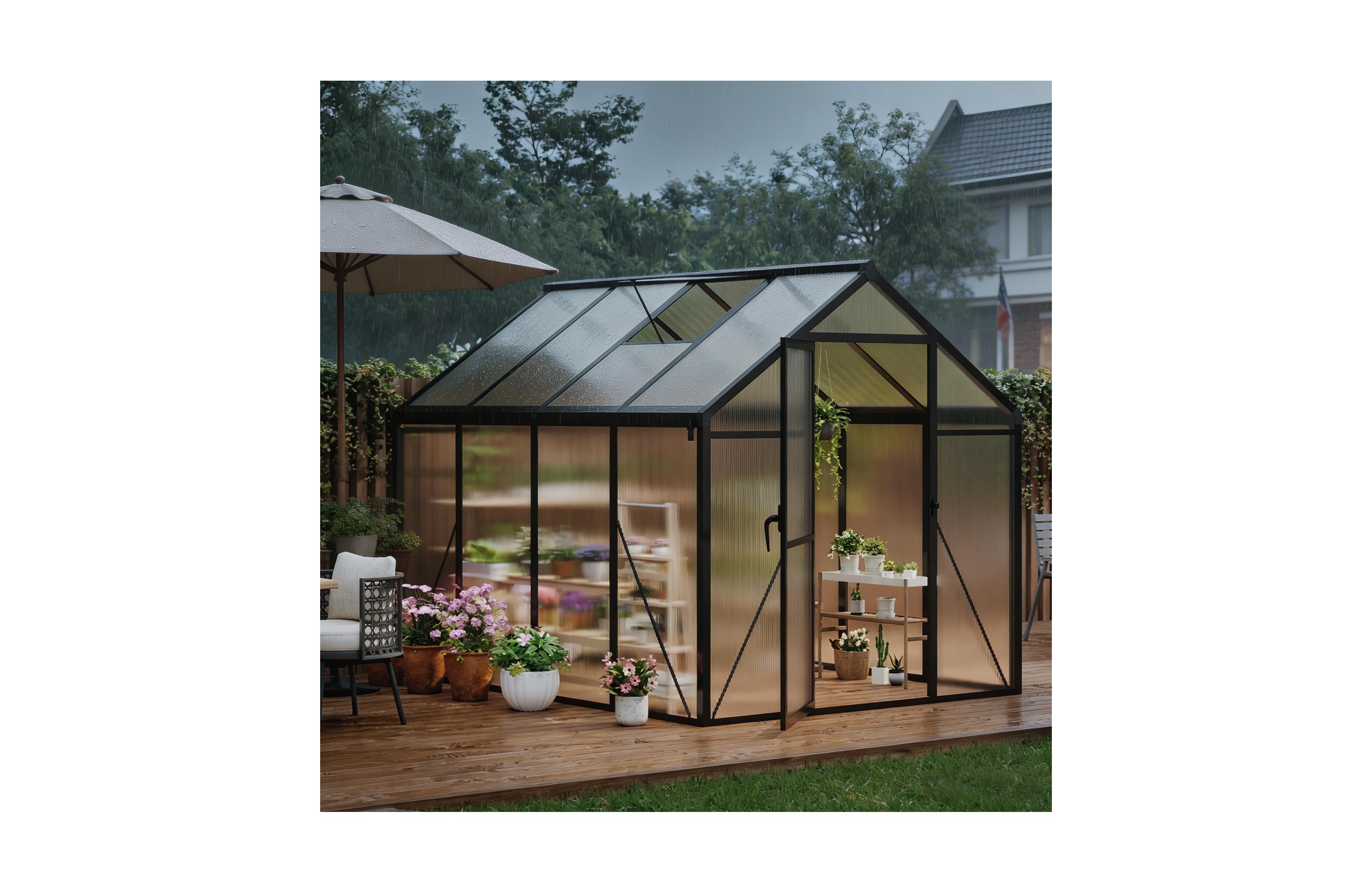 Homfan 8 x 6 Ft Aluminum Frame Greenhouse with Pc Panels, Outdoor Plant Growing Tent with Hinged Door and Vents