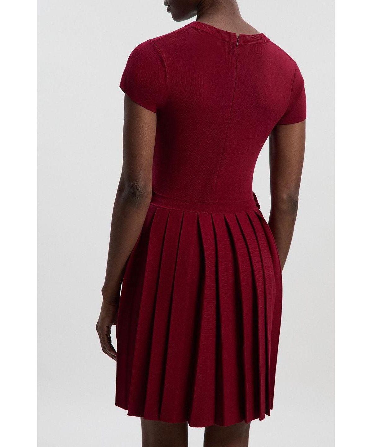 Karen Millen Women's Viscose Tab Pleated Knit Mini Dress