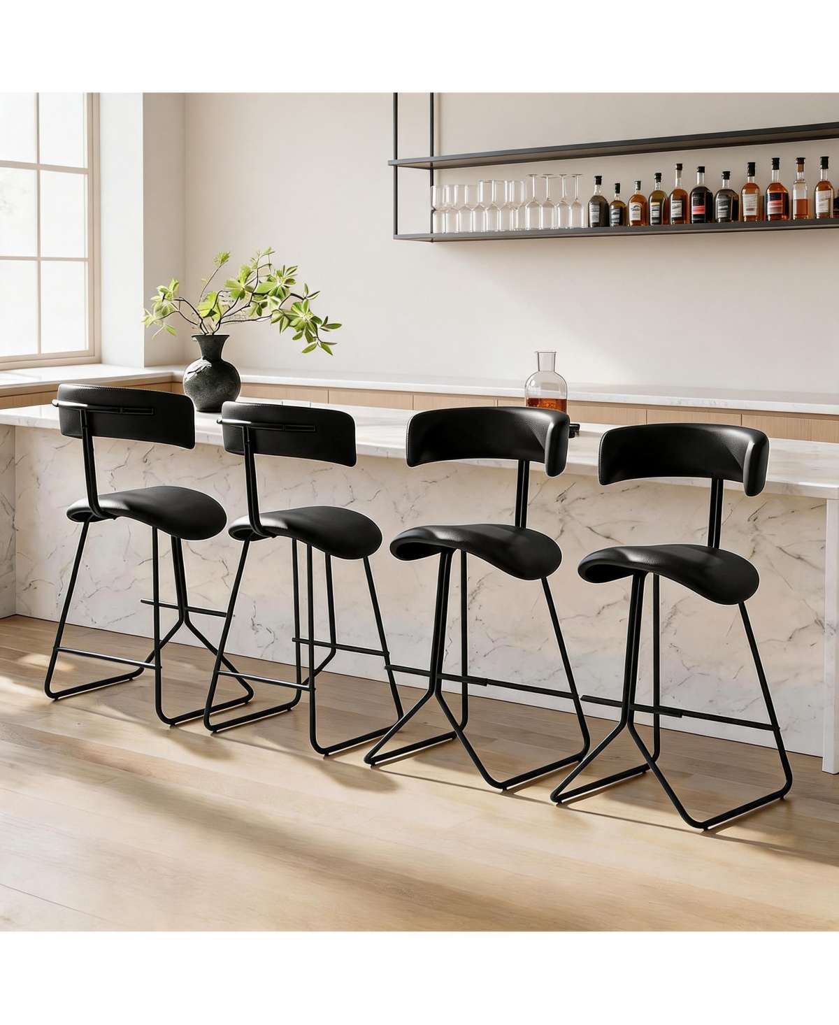 homfan 30-Inch Set of 4 Bar Stools Counter Height Metal Barstools with Backrest Kitchen Island Seating Dining Chairs