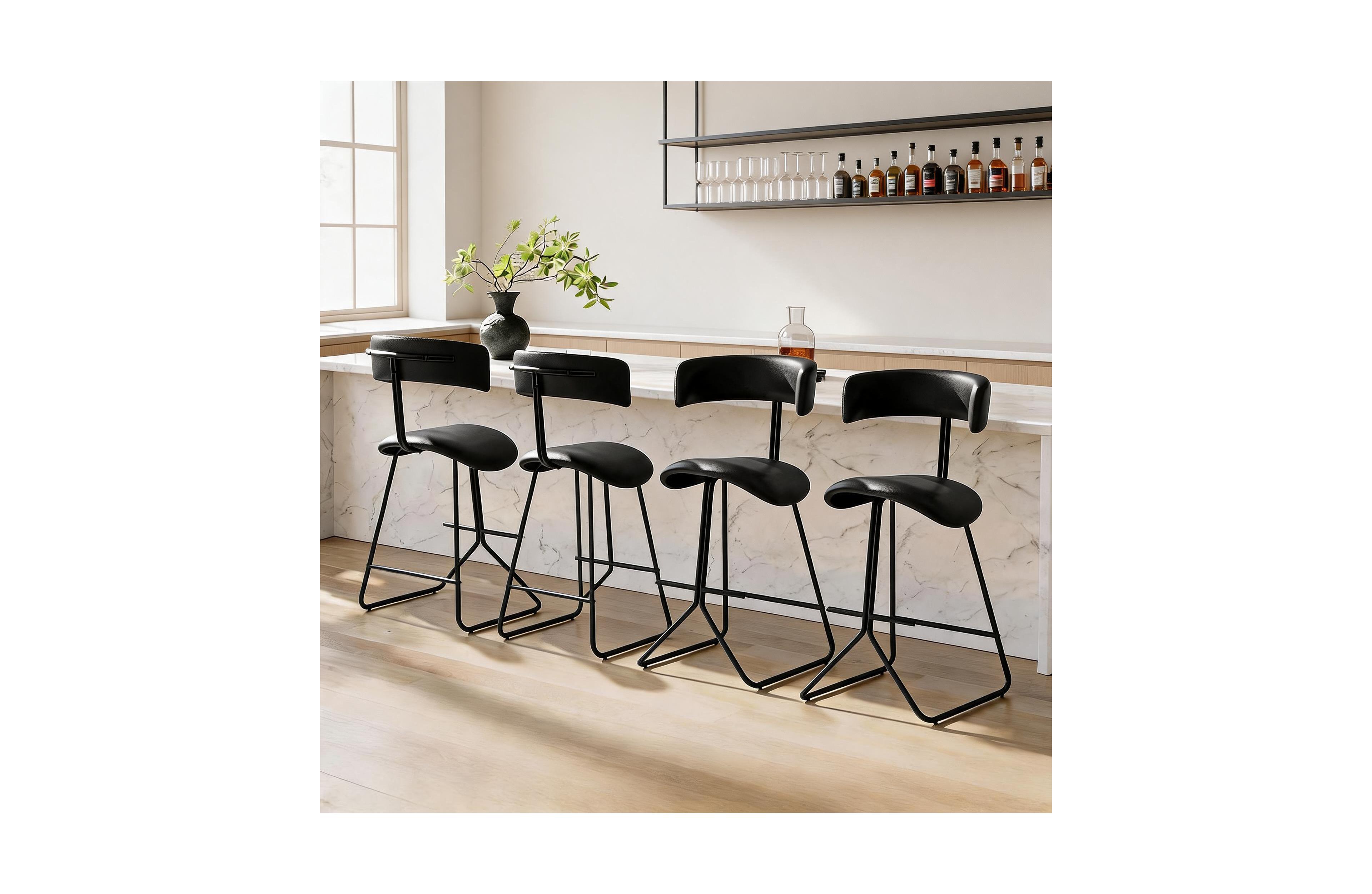 homfan 30-Inch Set of 4 Bar Stools Counter Height Metal Barstools with Backrest Kitchen Island Seating Dining Chairs
