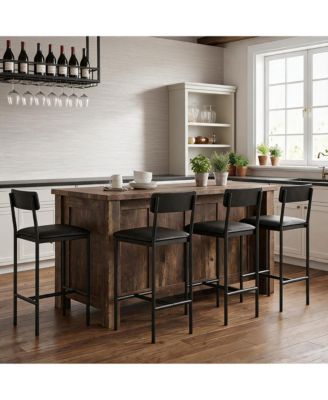 Set of 6 24-Inch Bar Stools Counter Height Upholstered Dining Chairs with Backrest Metal Frame Kitchen Island Seating