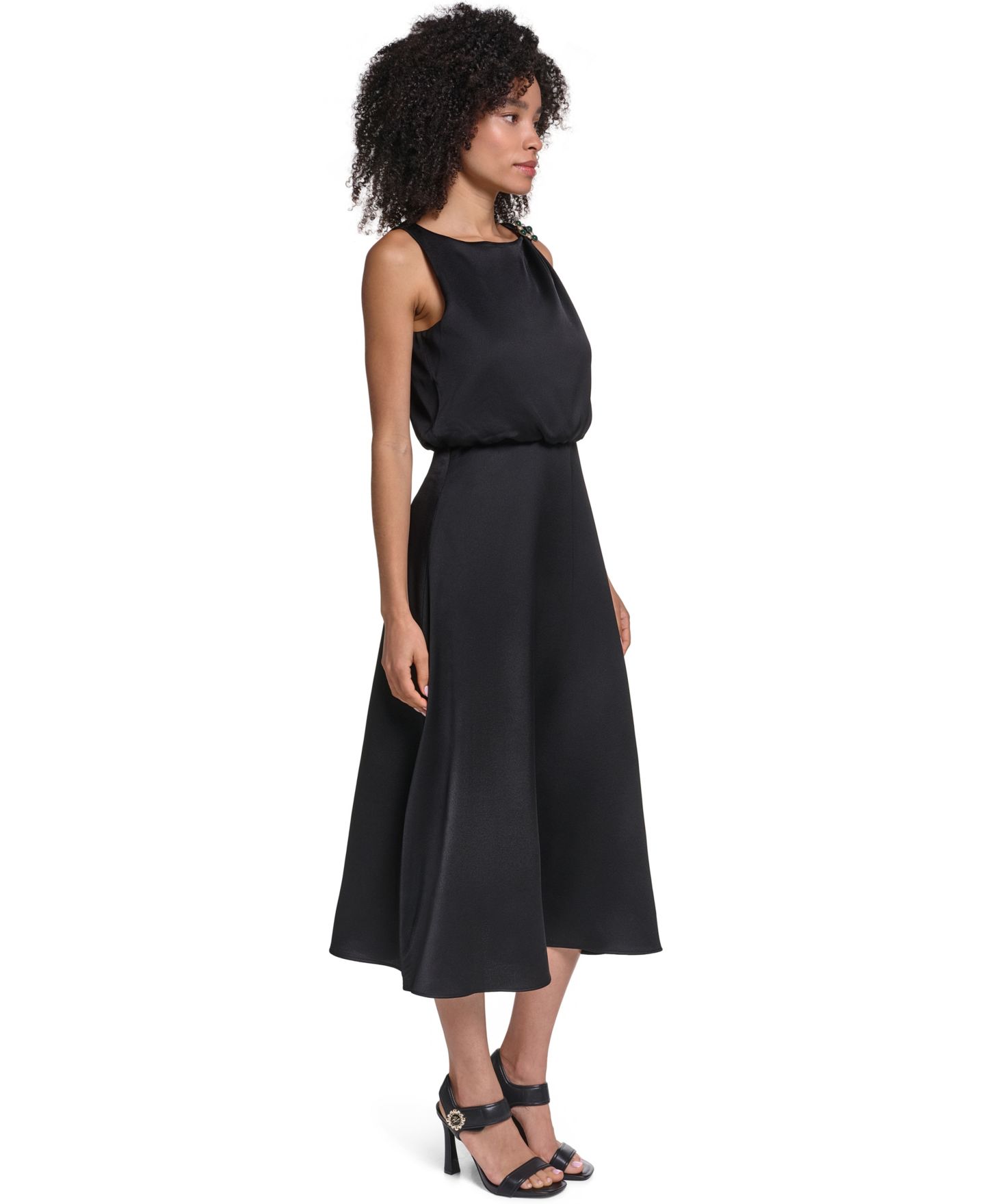 Женское платье KARL LAGERFELD PARIS Satin Sleeveless Midi, цвет: Чёрный — фото 2