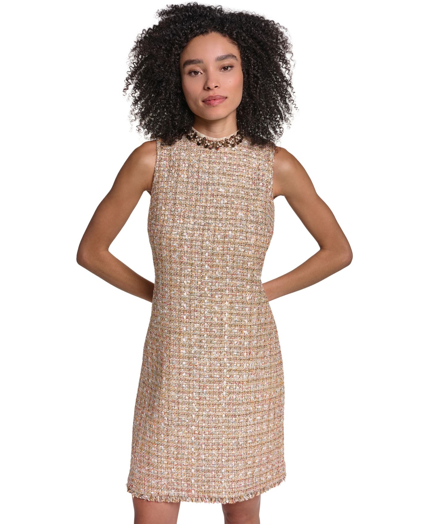Женское платье KARL LAGERFELD PARIS Metallic Tweed Sheath, цвет: Золотой разноцветный — фото 3