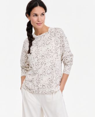 Women's Soft Paw Printed Relaxed-Fit Cotton-Blend Crewneck Long-Sleeve Tee