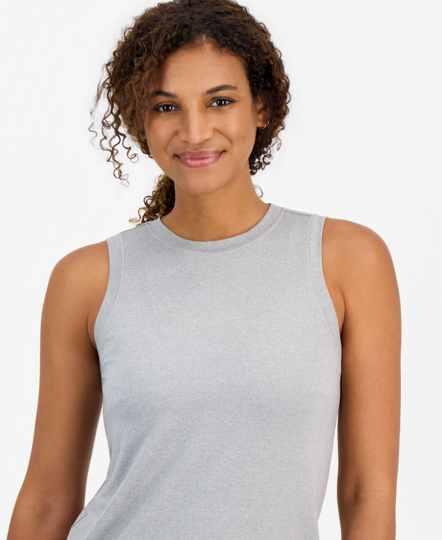 Женский топ ID Ideology Performance Essential Relaxed-Fit Crewneck Sleeveless Tank Top, цвет: Серый — фото 3