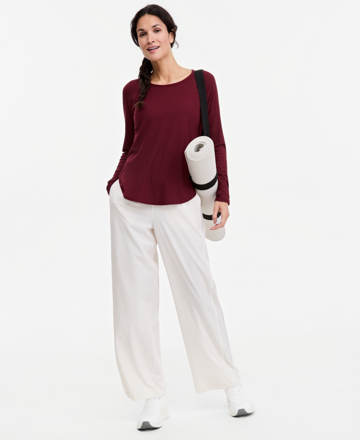 Id Ideology Women's Ribbed Crewneck Long-Sleeve T-Shirt, Macy's Exclusive