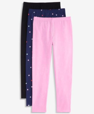 Girls' XS-XL Solid and Heart-Print Leggings, 3-Pack