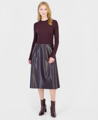 Women's Long-Sleeve Mock Neck Midi Dress