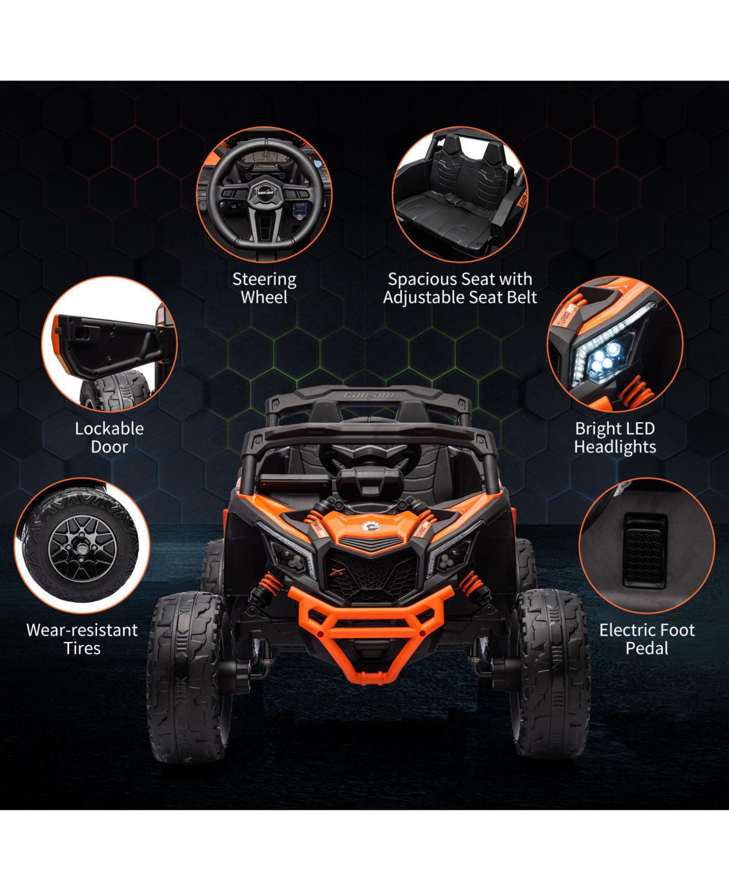 Детская игрушка homfan Licensed All-Terrain Electric Ride-On UTV, Off-Road Toy Car with Remote Control, Large Seat, LED Lights, Fun for Boys and Girls — фото 3
