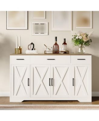 55" Sideboard Buffet Cabinet, Large Coffee Bar Cabinet with 3 Drawers and Adjustable Shelf, Floor Cupboard for Kitchen, Living Room