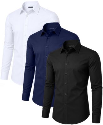Men' Slim Fit Long Sleeve Stretch Dress Shirt-3 Pack