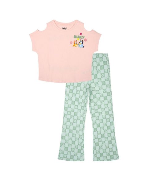 Комплект Bluey 2-Piece T-Shirt and Pants Set для девочек, цвет: Розовый мятный