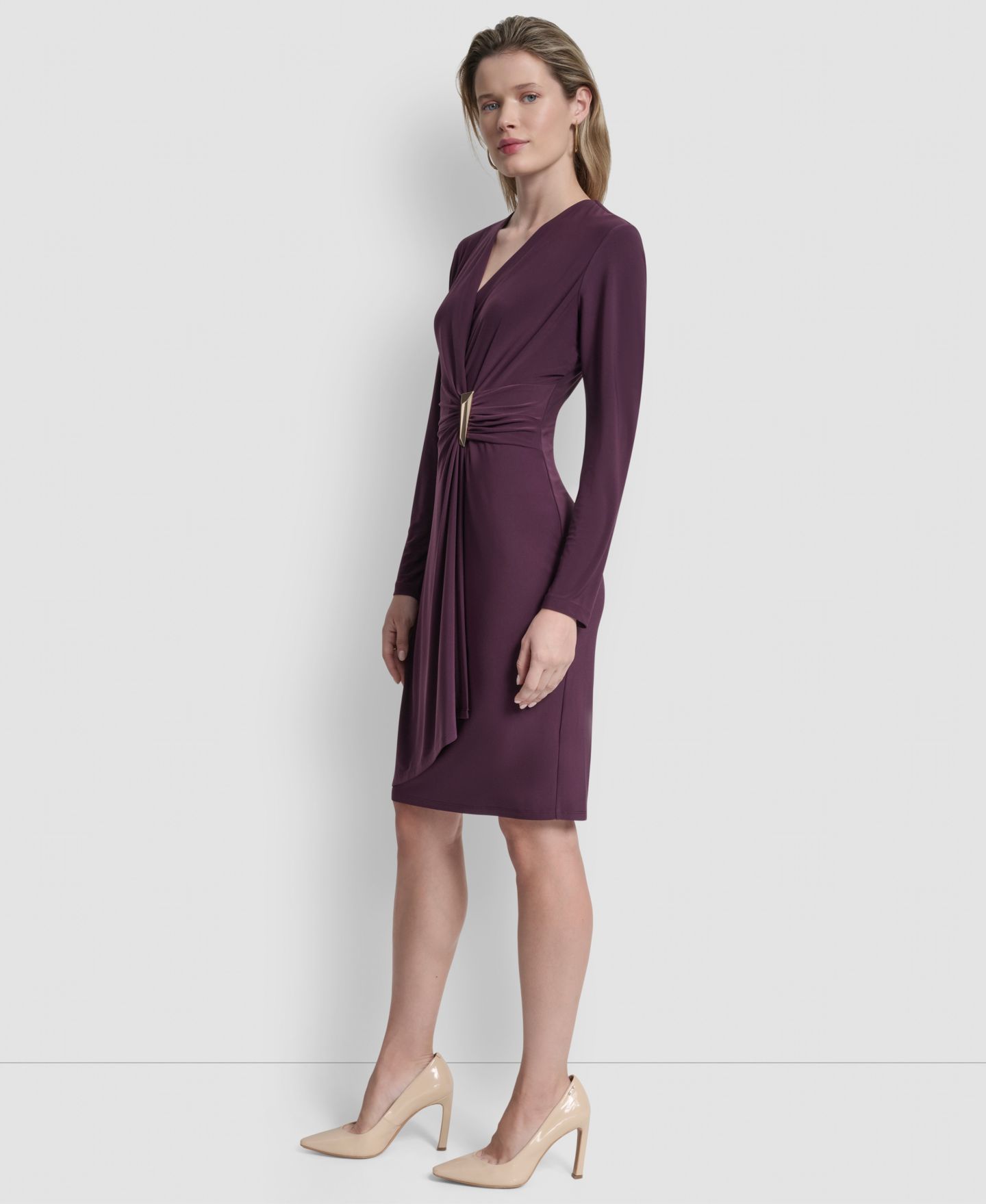 Женское платье DKNY V-Neck Wrap, цвет: Баклажановый — фото 3