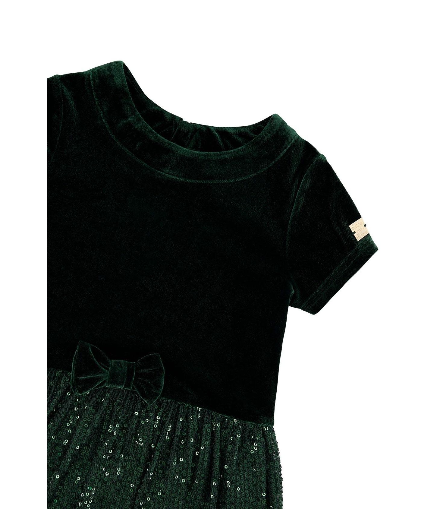 Платья Deux par Deux Bi-Material Short Sleeve Dress with Glittering Skirt для девочек-малышей, цвет: Зелёный тёмно-зелёный — фото 8