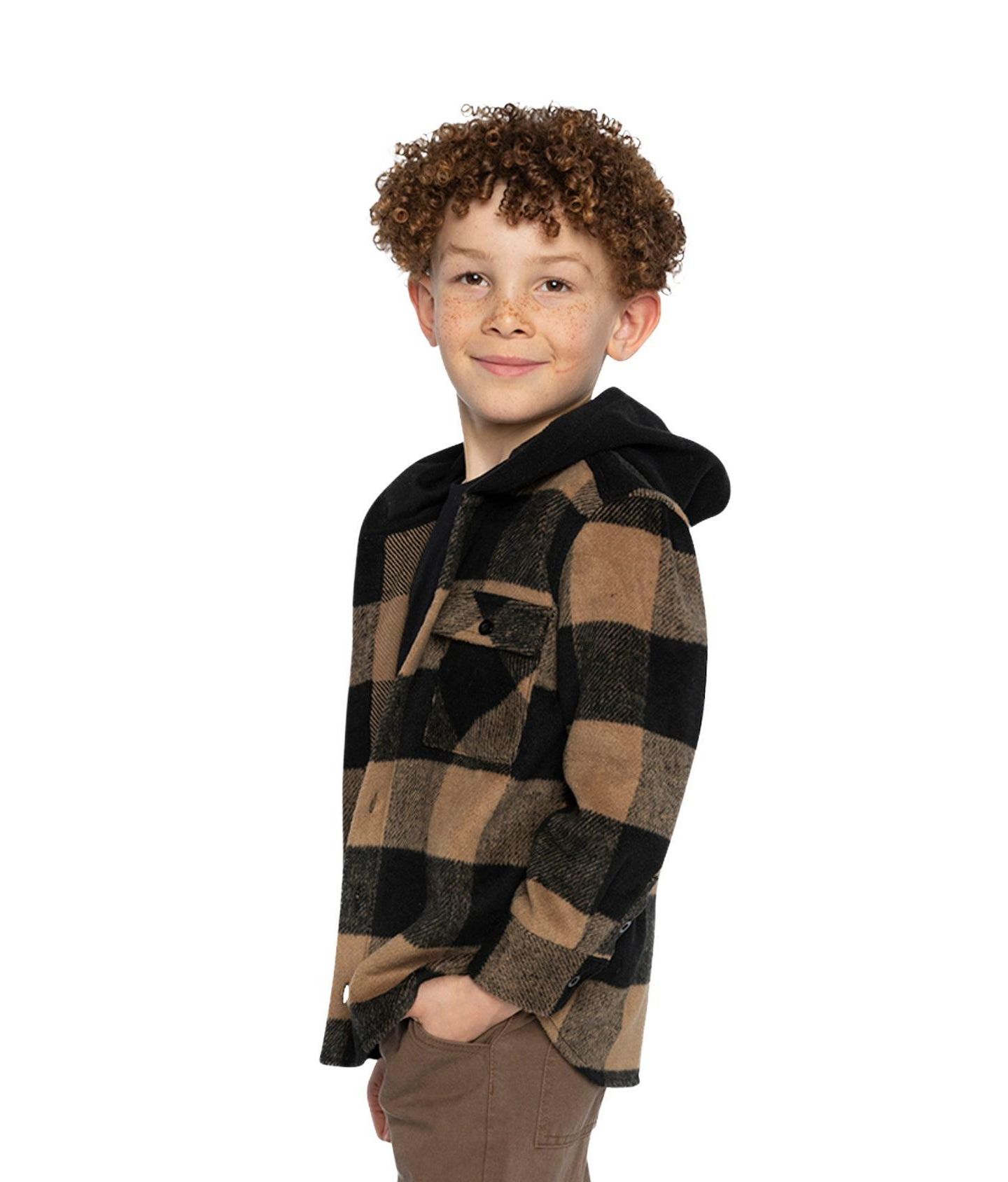 Рубашка Deux par Deux Flannel with Fleece Hood для мальчиков, цвет: Коричневый / Чёрный — фото 3