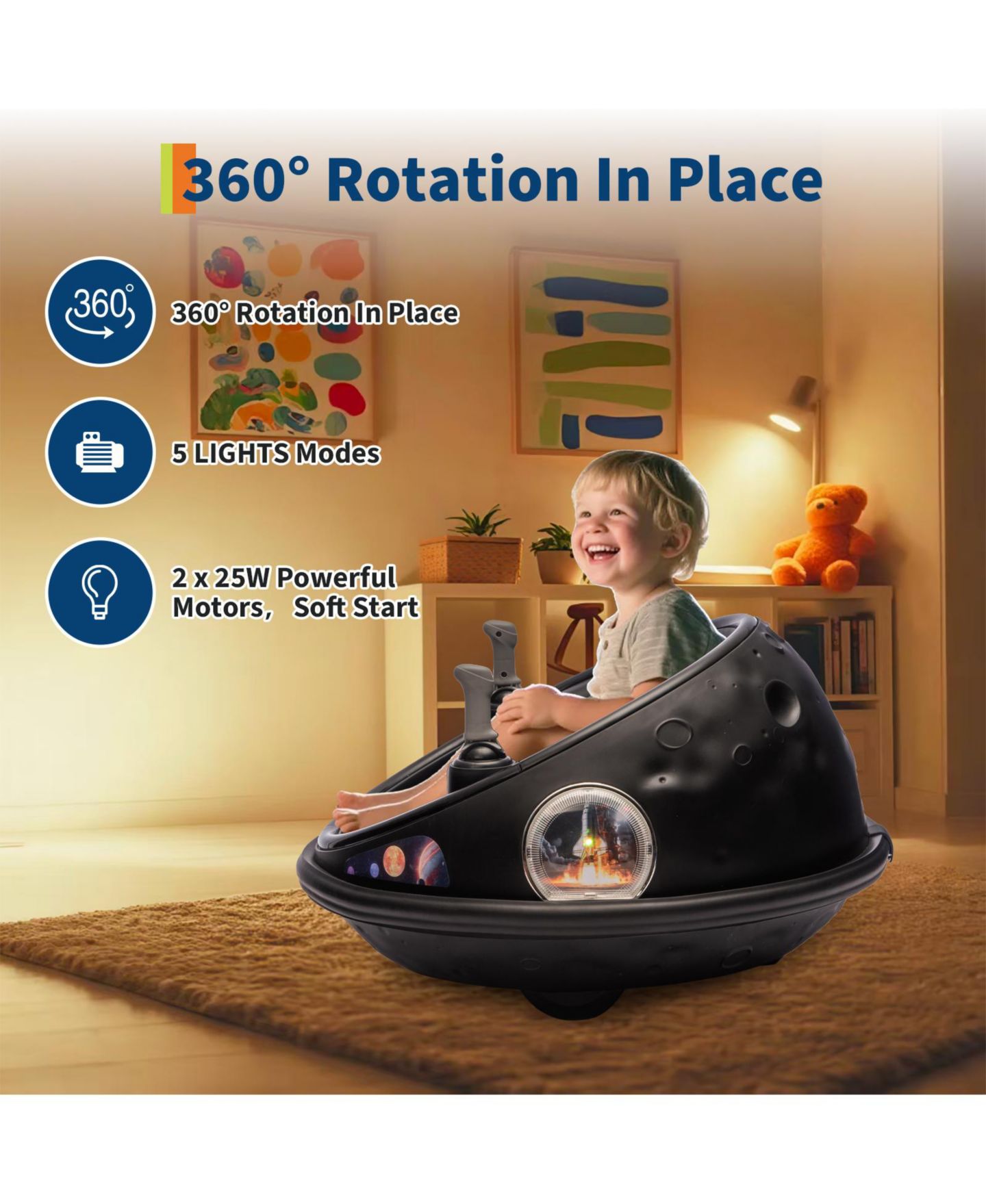 Детская игрушка homfan 26.4" x 26.4" x 15.7" 12V Battery-Powered Remote Control Electric Bumper Car, 1 Seat, Ages 3-6, цвет: Чёрный — фото 6