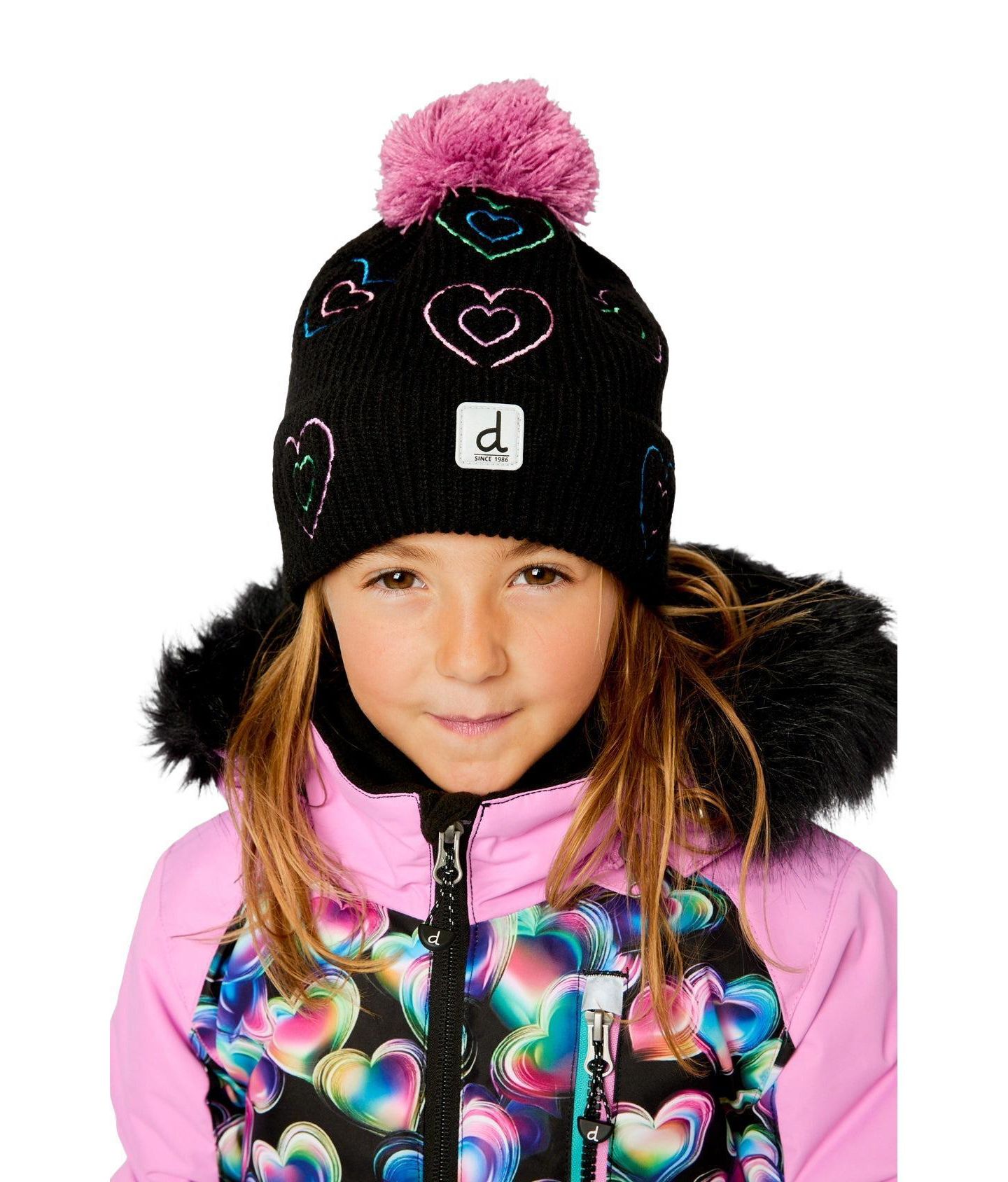 Шапка Deux par Deux Winter with Pompom Knit Hat для девочек, цвет: Чёрный / Лиловый — фото 2