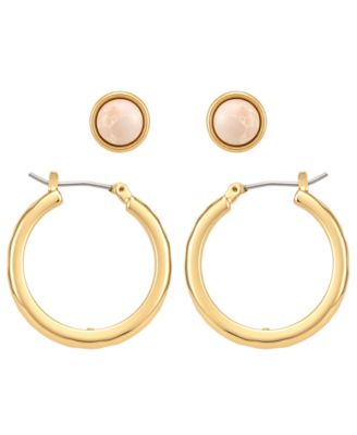 Gold-Tone Serpentine Stone Stud & Hoop Earrings, 2-Piece Set