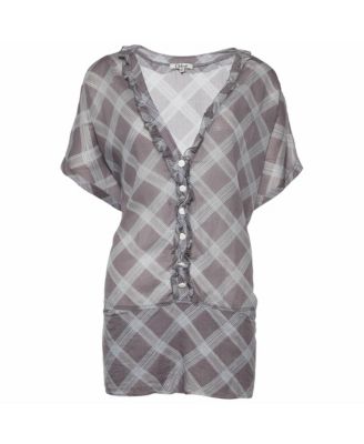 Women's Ruffle-Trim Check Print Cotton Blouse
