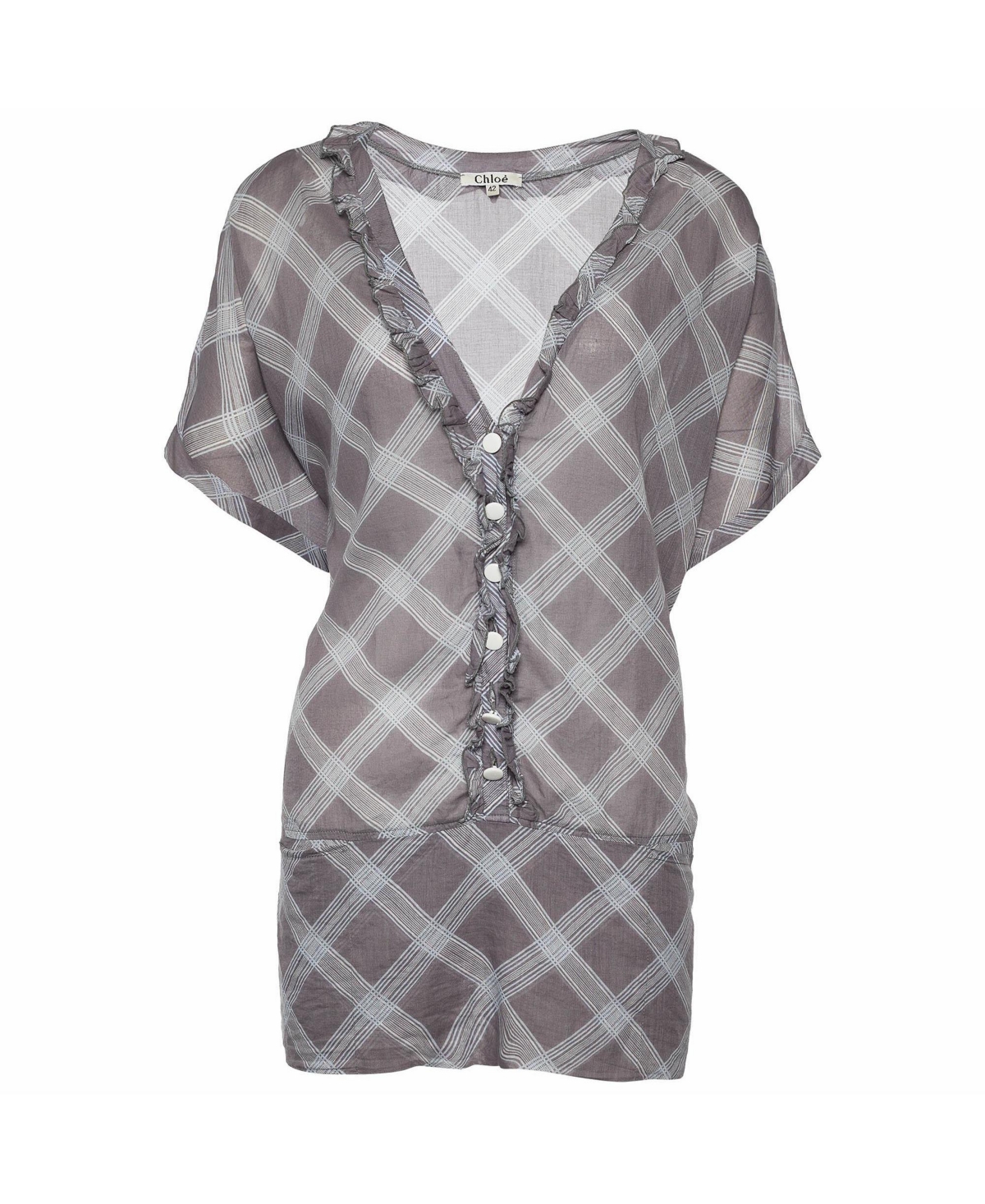 Pre-Owned Chloe Women's Ruffle-Trim Check Print Cotton Blouse