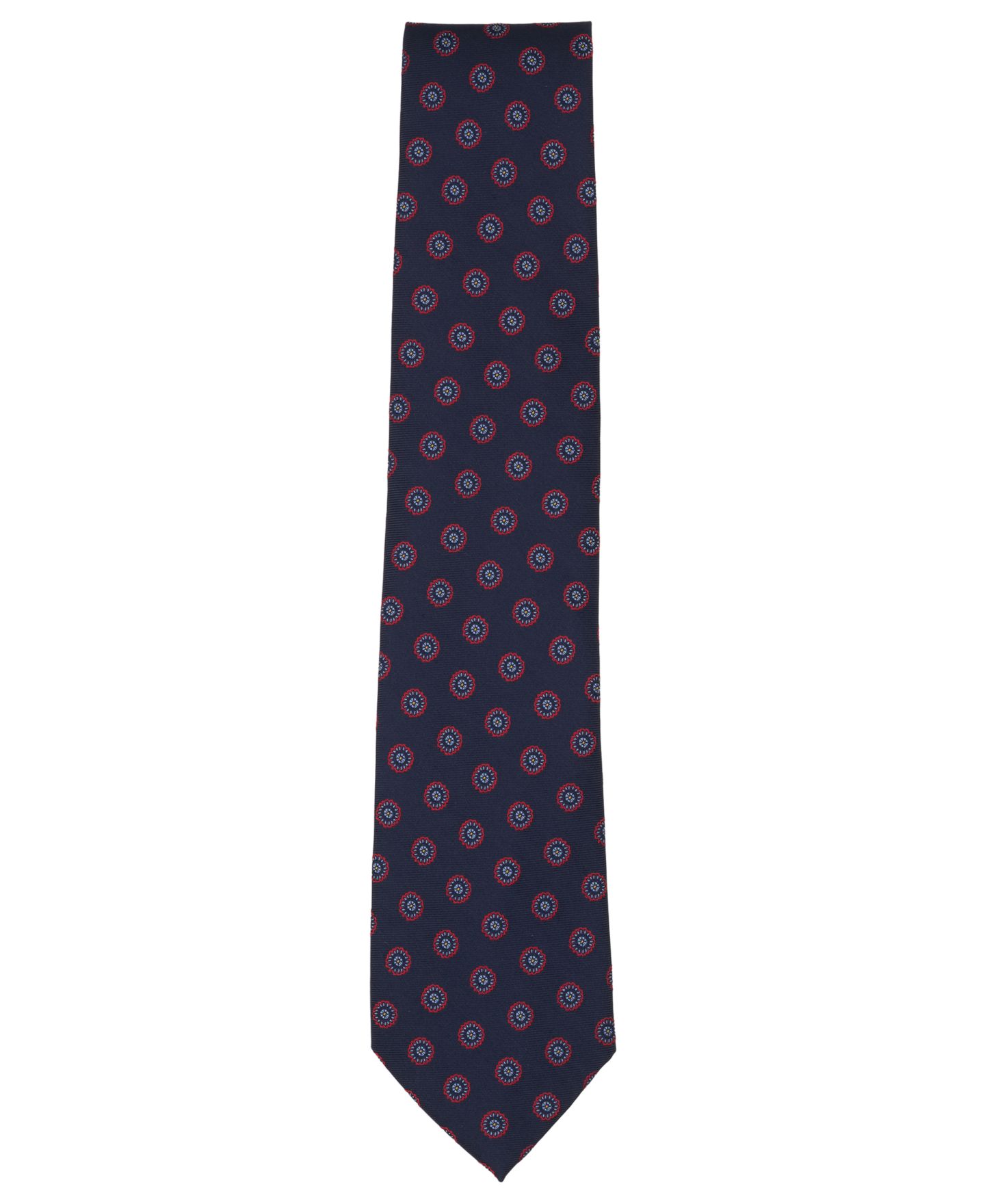 Мужской классический галстук Brooks Brothers Circle Flower с цветочными медальонами, цвет: Тёмно-синий — фото 2