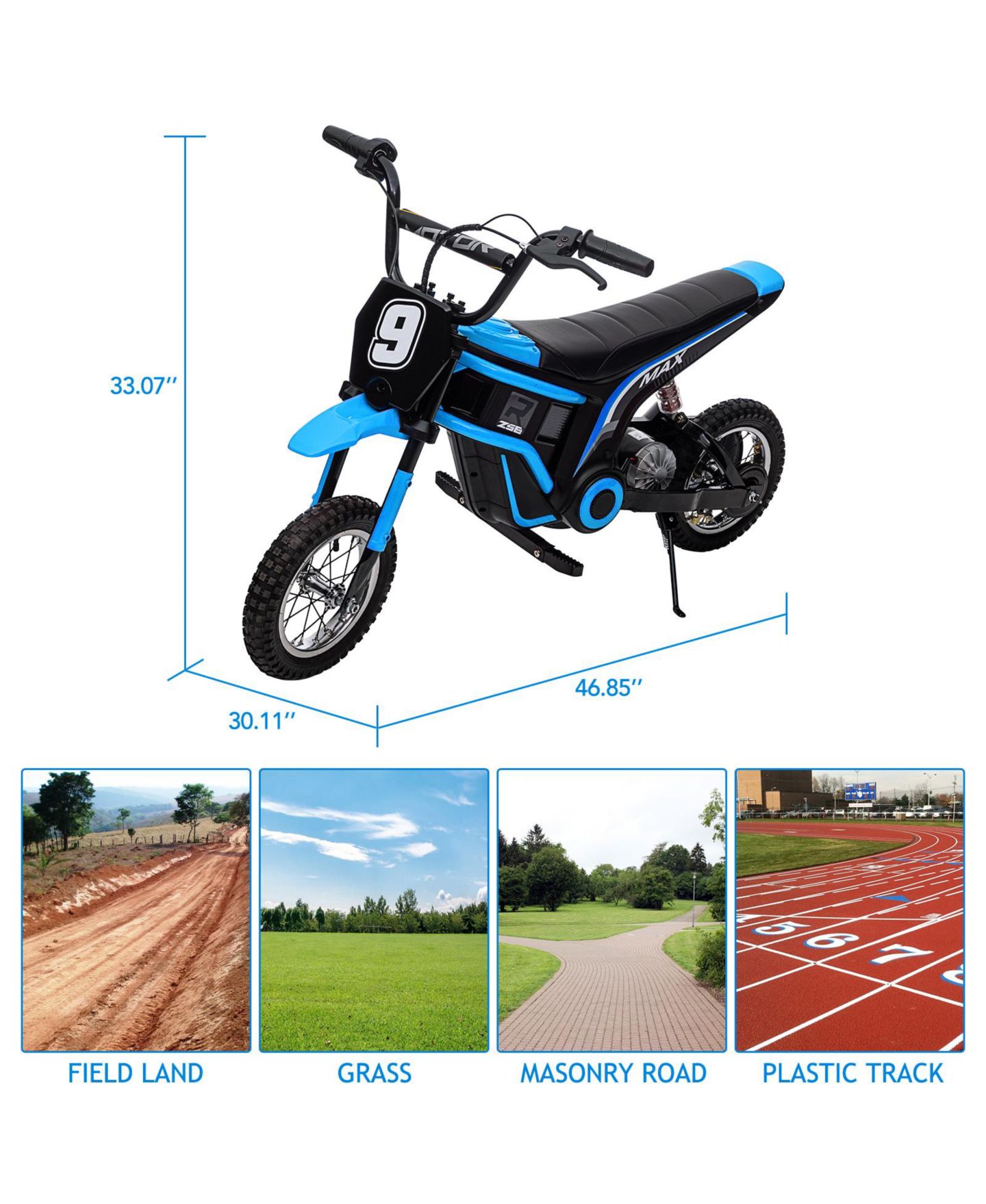 Детская игрушка homfan 24V 350W Electric Dirt Bike with 3 Speed Modes & Shock-Absorbing Suspension, Ages 8-14, цвет: Синий — фото 2