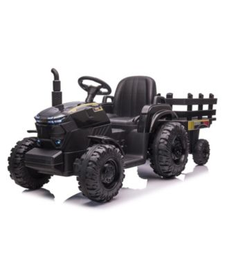 12V Ride On Tractor with Trailer, Dual 40W Motors, LED Headlights, USB/MP3, Outdoor Backyard Play