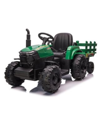 12V Ride On Tractor with Trailer, Dual 40W Motors, LED Headlights, USB/MP3, Outdoor Backyard Play