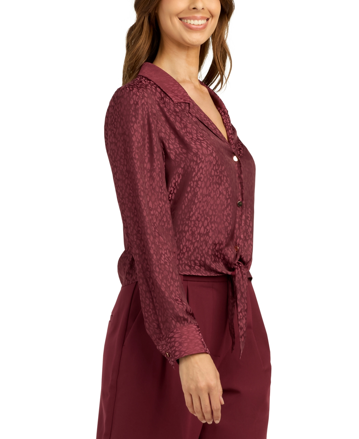 Bcx Juniors' Satin Jacquard Collared Blouse