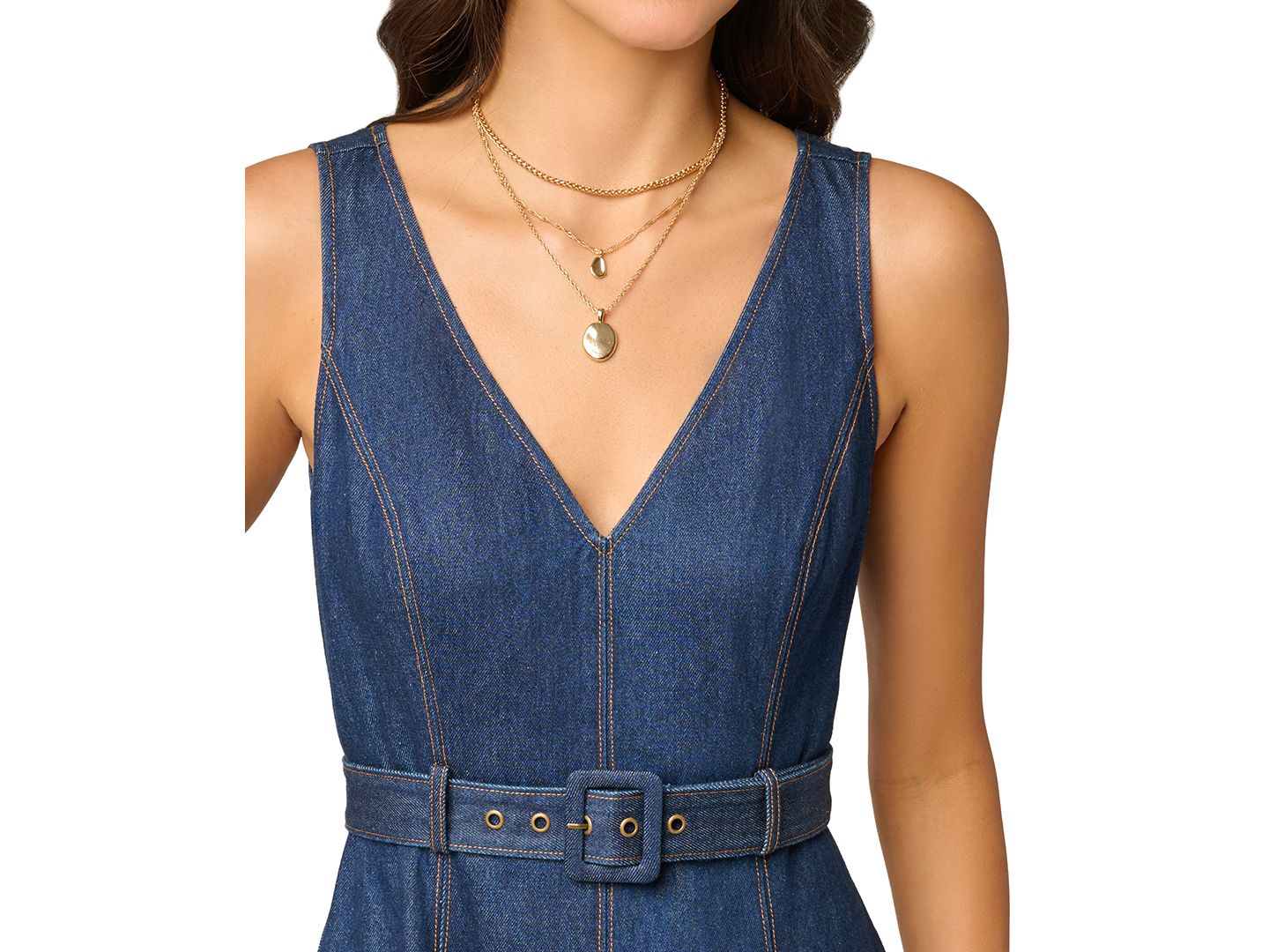 Женское платье Adrianna Papell V-Neck Denim Hitch Skirt, цвет: Тёмно-синий — фото 3